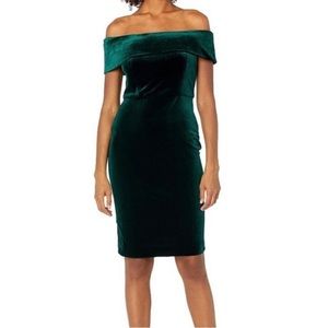 Calvin Klein Off-The-Shoulder Emerald Green Velvet Midi Dress